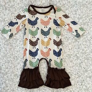 Chicken Print Baby’s 12-18 mo Bodysuit Ruffles Colorful Super Cute 100% Cotton